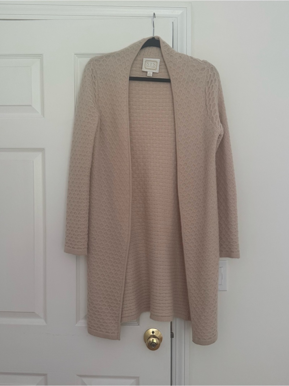 Cashmere Beige Open-Front Longline Women’s Cardigan Sweater